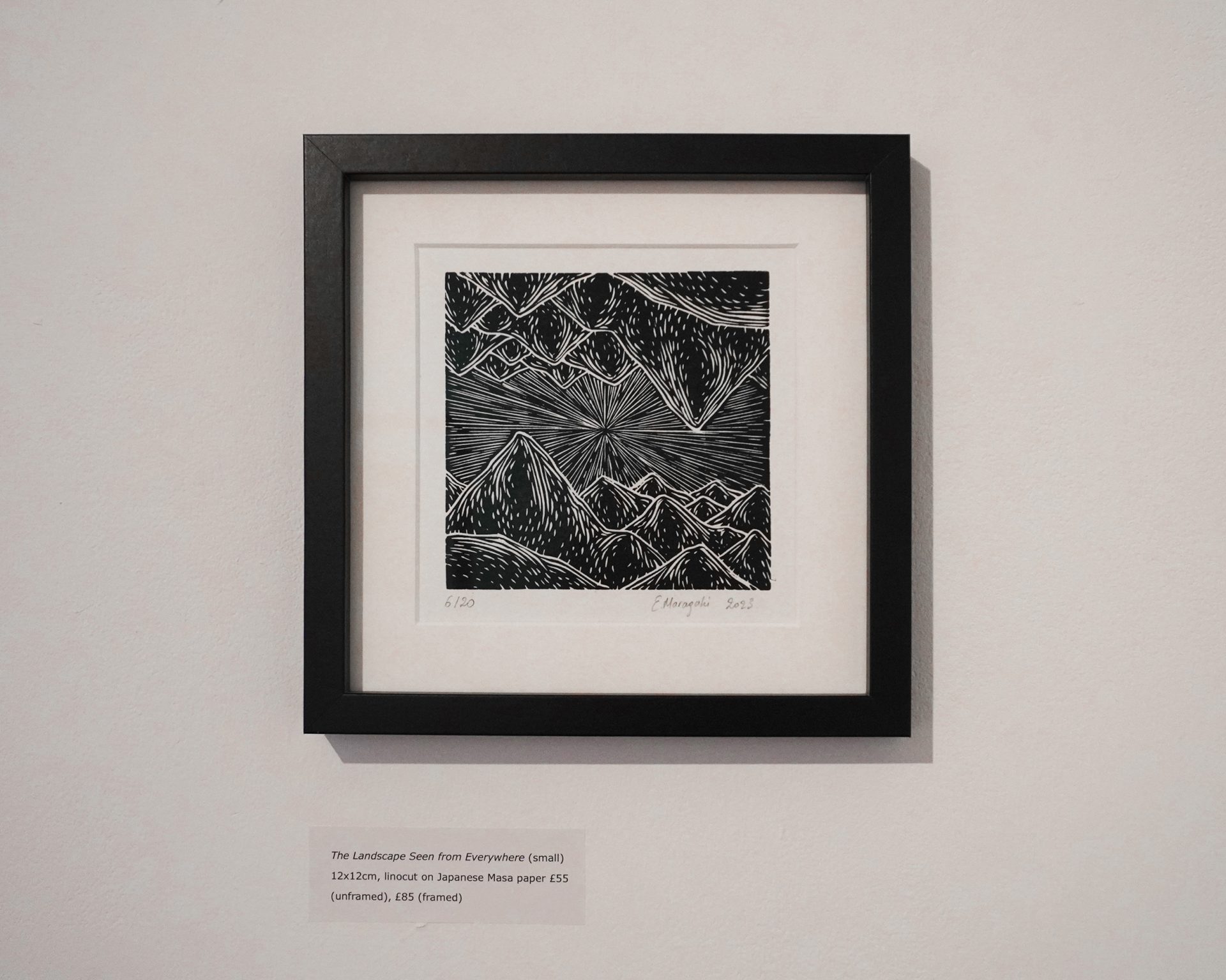 The Landscape Seen from Everywhere (small) / linocut on Japanese Masa paper / 12x12cm
.