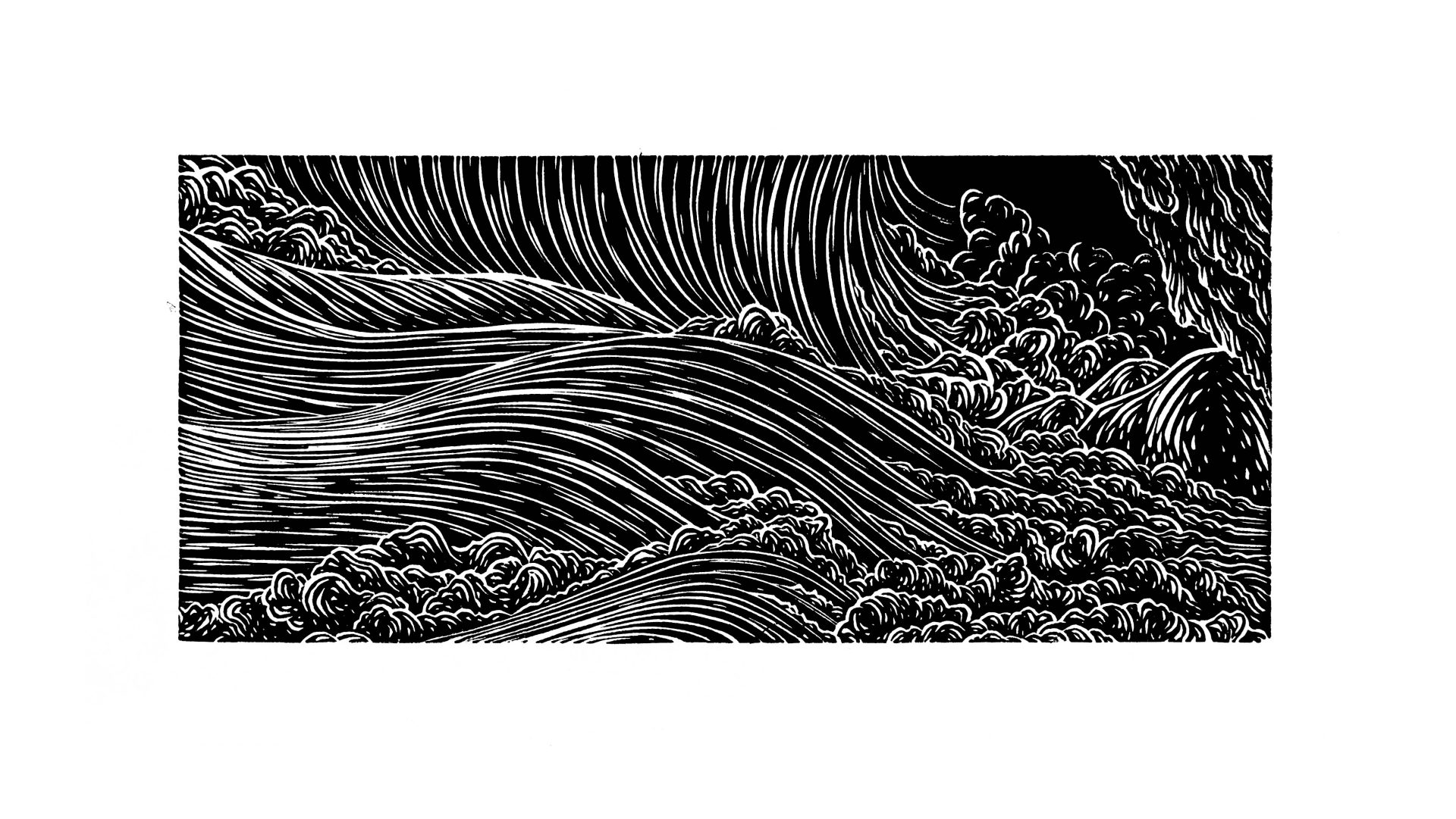 Wave Fragment / linocut on Japanese Masa paper / 10x22cm
.